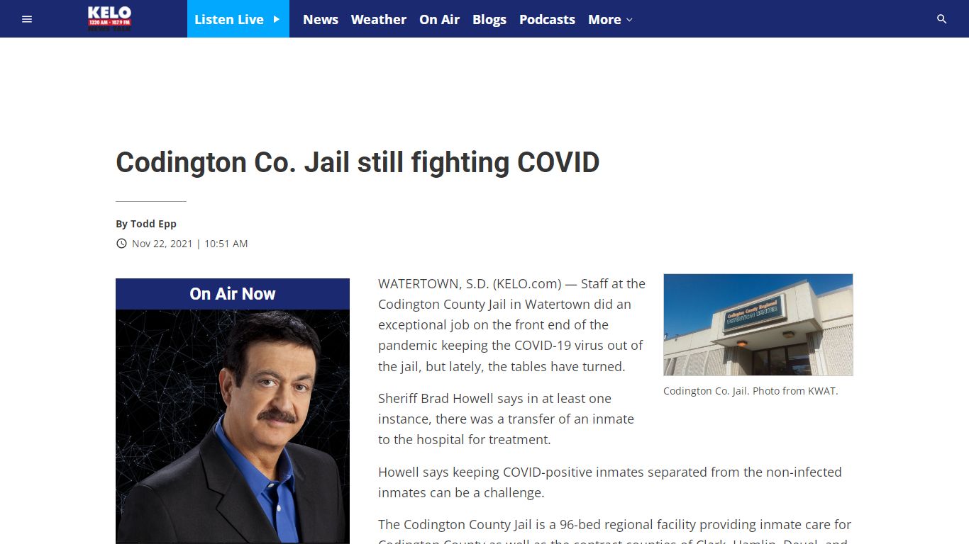 Codington Co. Jail still fighting COVID | KELO-AM